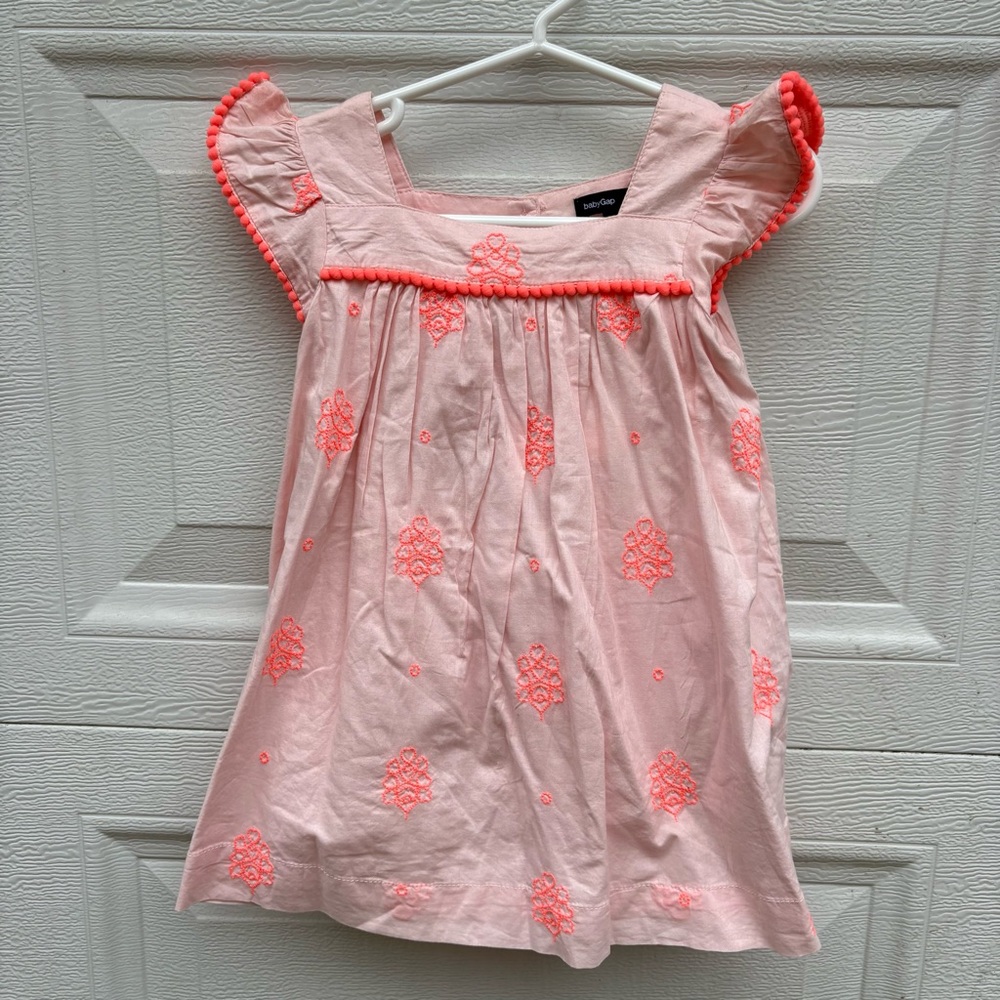 GAP Baby Light Pink Dress with Neon Coral Embroidery